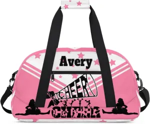 Personalized Name Pink Cheers Bag, Sport Personalized Gym Sport Duffel Cheerleading Bag Cheer Bag Travel Weekender Tote Carry-On Bag, Light Pink Background with Stars