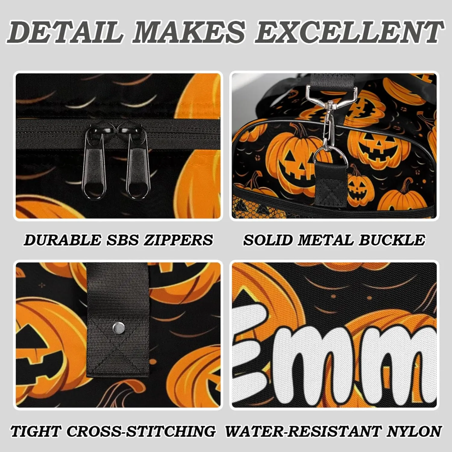 Personalized Pumpkin Retro Travel Duffel Bag with Name, Custom Gym Sport Bag Cartoon Halloween Carry On Weekend Overnight Duffel Bag for Men Women