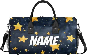 Personalized Shape Stars Travel Duffel Bag with Name, Custom Gym Sport Bag Fantasy Universe Carry On Weekend Overnight Duffel Bag for Men Women