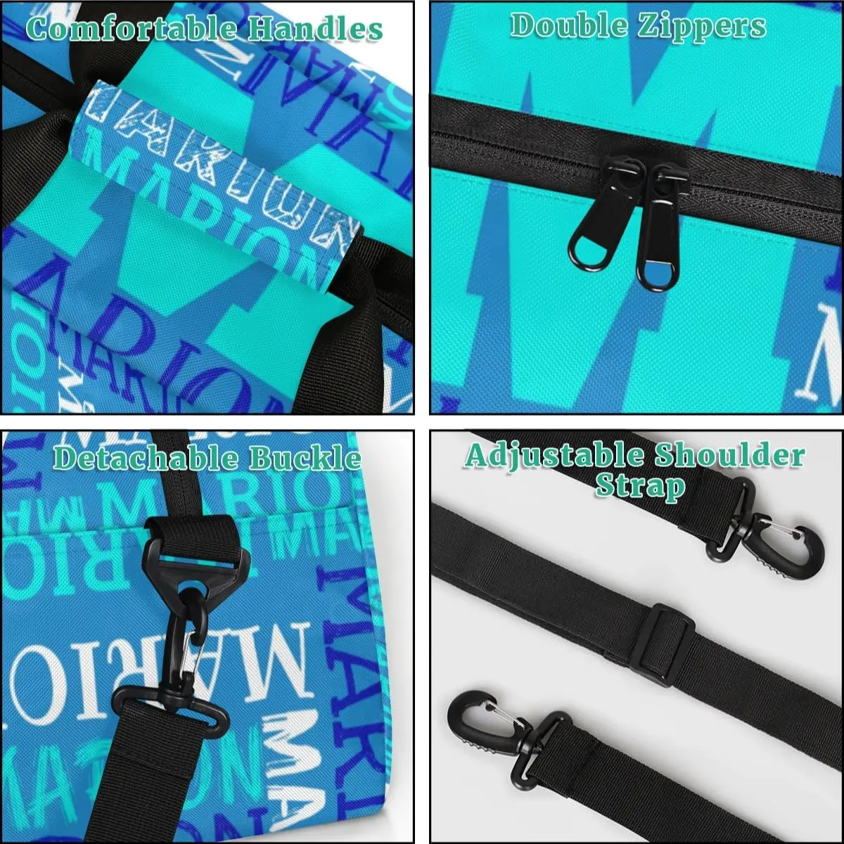 Personalized Sport Gym Bag Duffel Bag for Boys Girls, Custom Name Dance Bag Weekender Bags Travel Duffel Bag Tote Bag for Kids Blue White Text