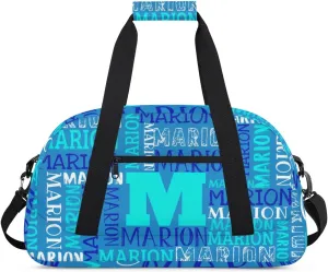 Personalized Sport Gym Bag Duffel Bag for Boys Girls, Custom Name Dance Bag Weekender Bags Travel Duffel Bag Tote Bag for Kids Blue White Text