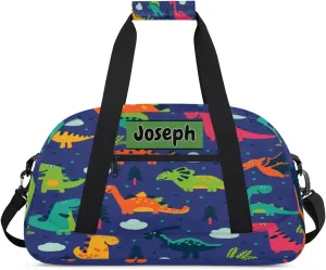 Personalized Sports Basketball Duffel Bags Name, Custom Football Weekender Overnight Bag Waterproof Gym Bag for Travel Boys, Colorful Dinosaurs