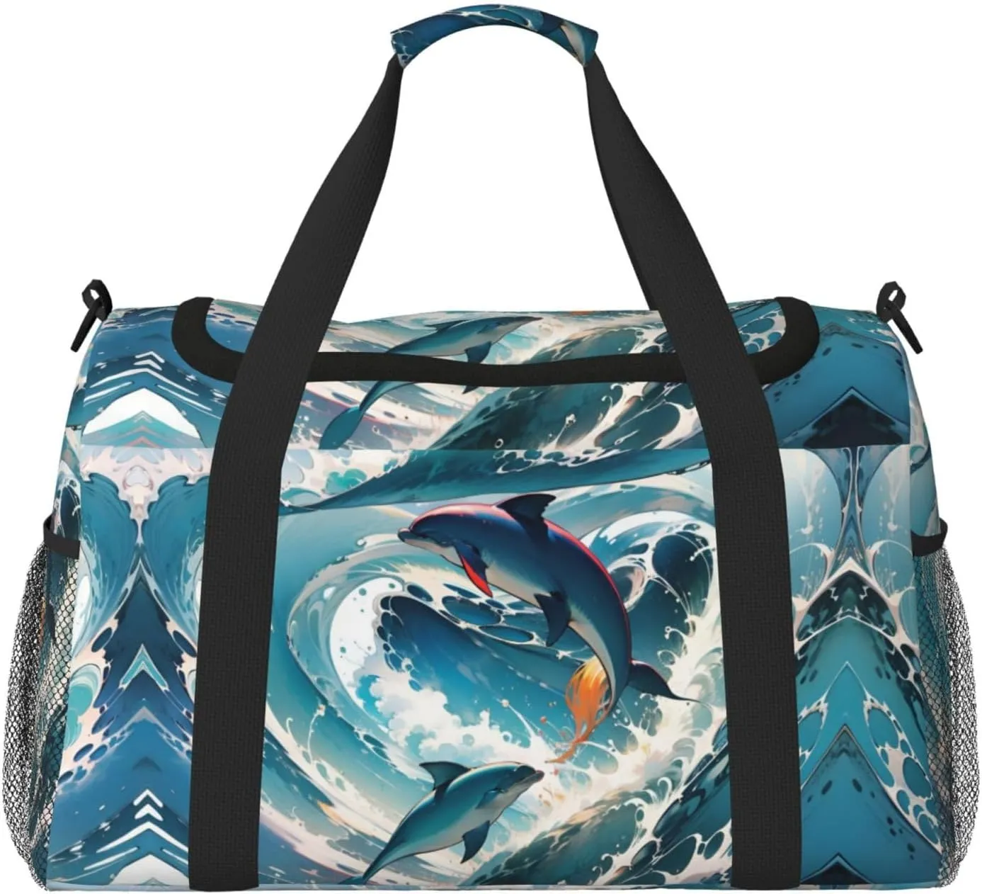 Personalized Sports Duffel Bags Gym Bag Dance Bag, Personalized Custom Travel Duffle Bag Tote Bag, Customized Travel Bag Overnight Weekender Sleepover Bag, Dolphins Leap Out Sea