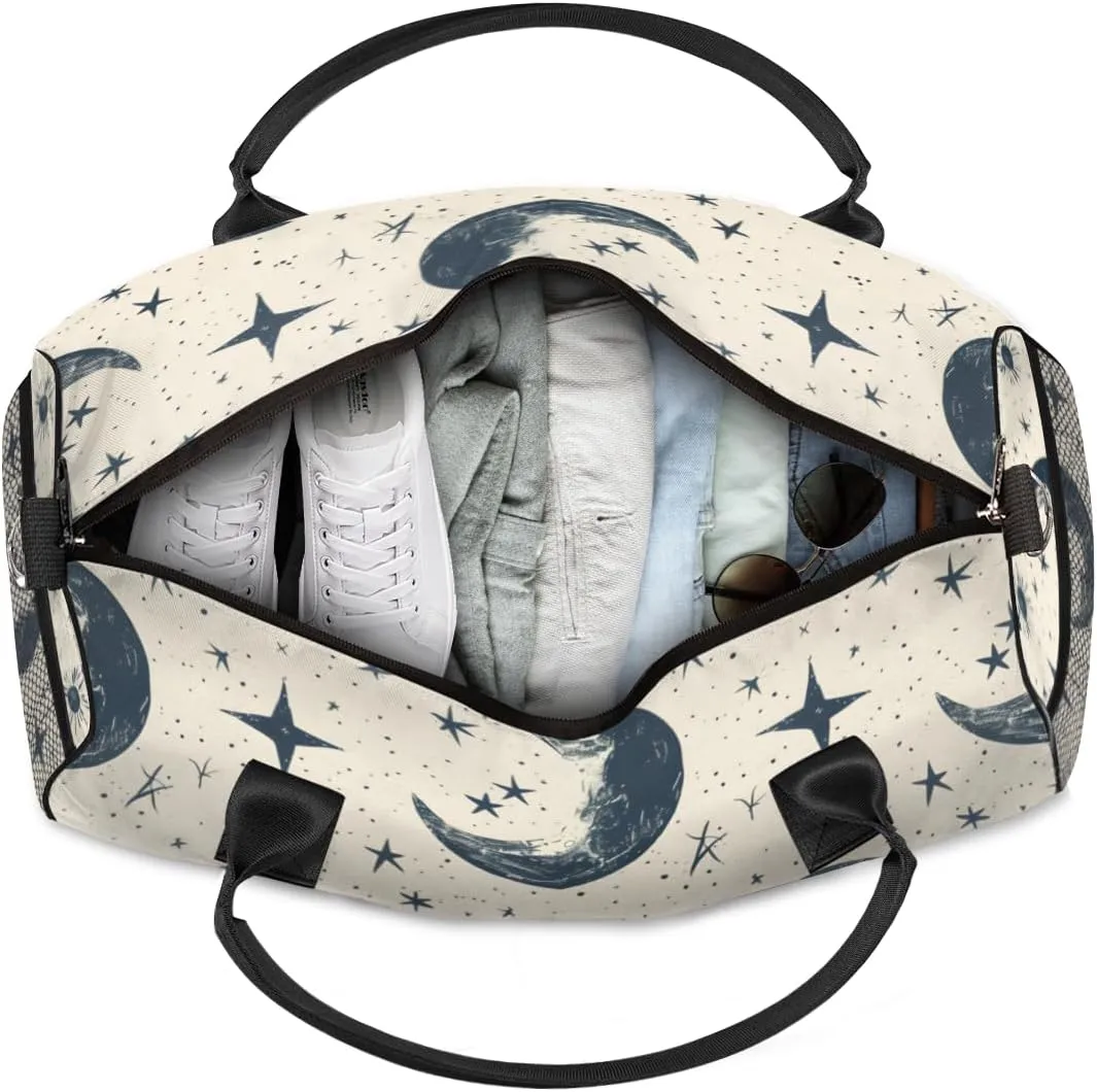 Personalized Starry Moon Travel Duffel Bag with Name, Custom Gym Sport Bag Starry Night Carry On Weekend Overnight Duffel Bag for Men Women