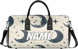 Personalized Starry Moon Travel Duffel Bag with Name, Custom Gym Sport Bag Starry Night Carry On Weekend Overnight Duffel Bag for Men Women