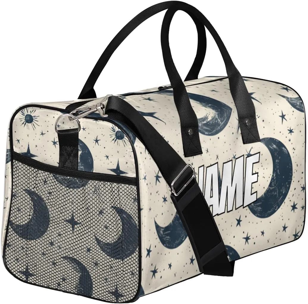 Personalized Starry Moon Travel Duffel Bag with Name, Custom Gym Sport Bag Starry Night Carry On Weekend Overnight Duffel Bag for Men Women