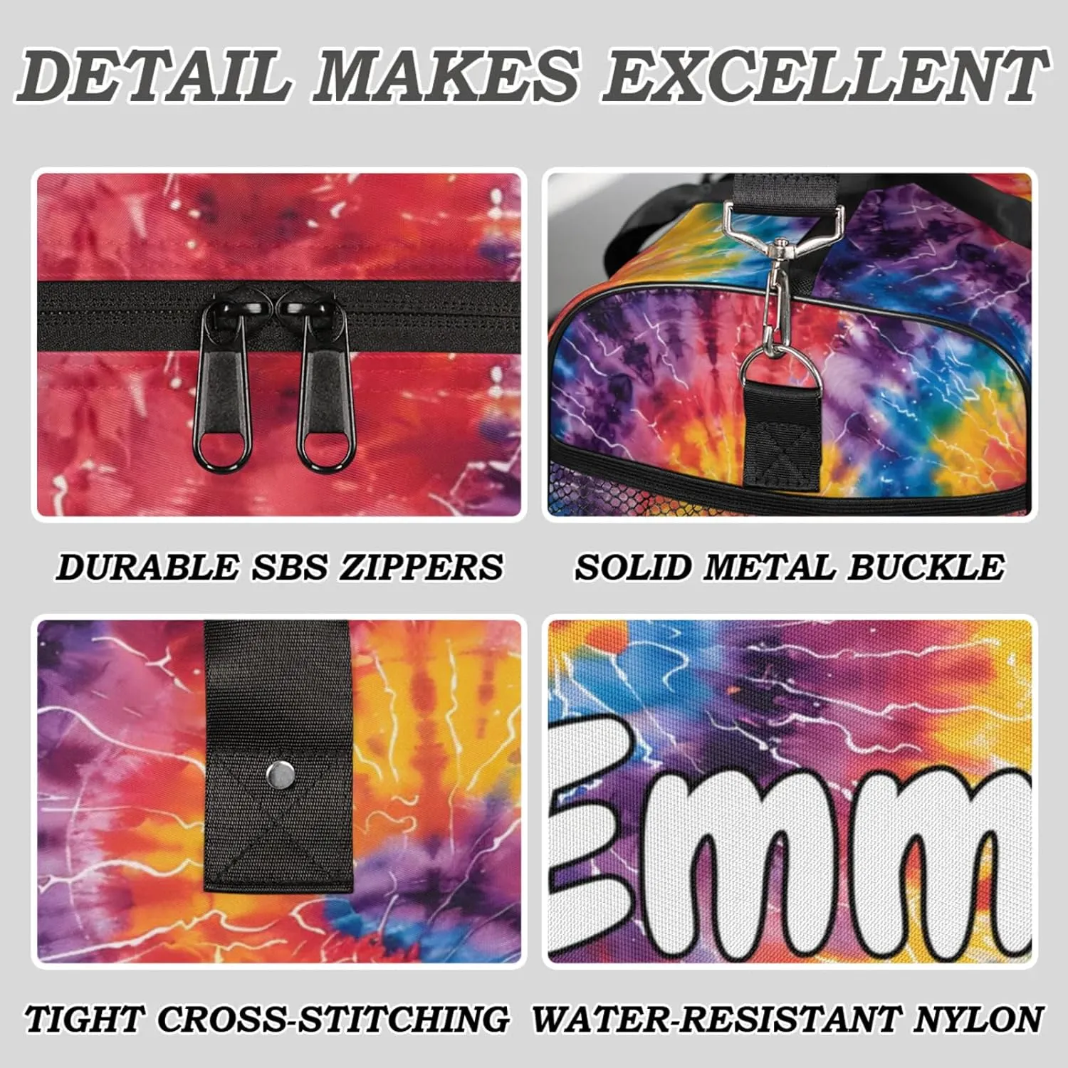 Personalized Tie Dye Colorful Travel Duffel Bag with Name, Custom Gym Sport Bag Spiral Fractal Carry On Weekend Overnight Duffel Bag for Men Women