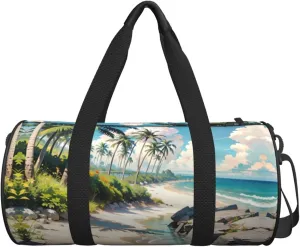 Personalized Travel Duffle Bag Gym Bag Sports Duffel Bags, Custom Gymnastics Dance Bag, Customized Training Bag Overnight Weekender Sleepover Bag for Men Women, Summer Beach Coconut Trees