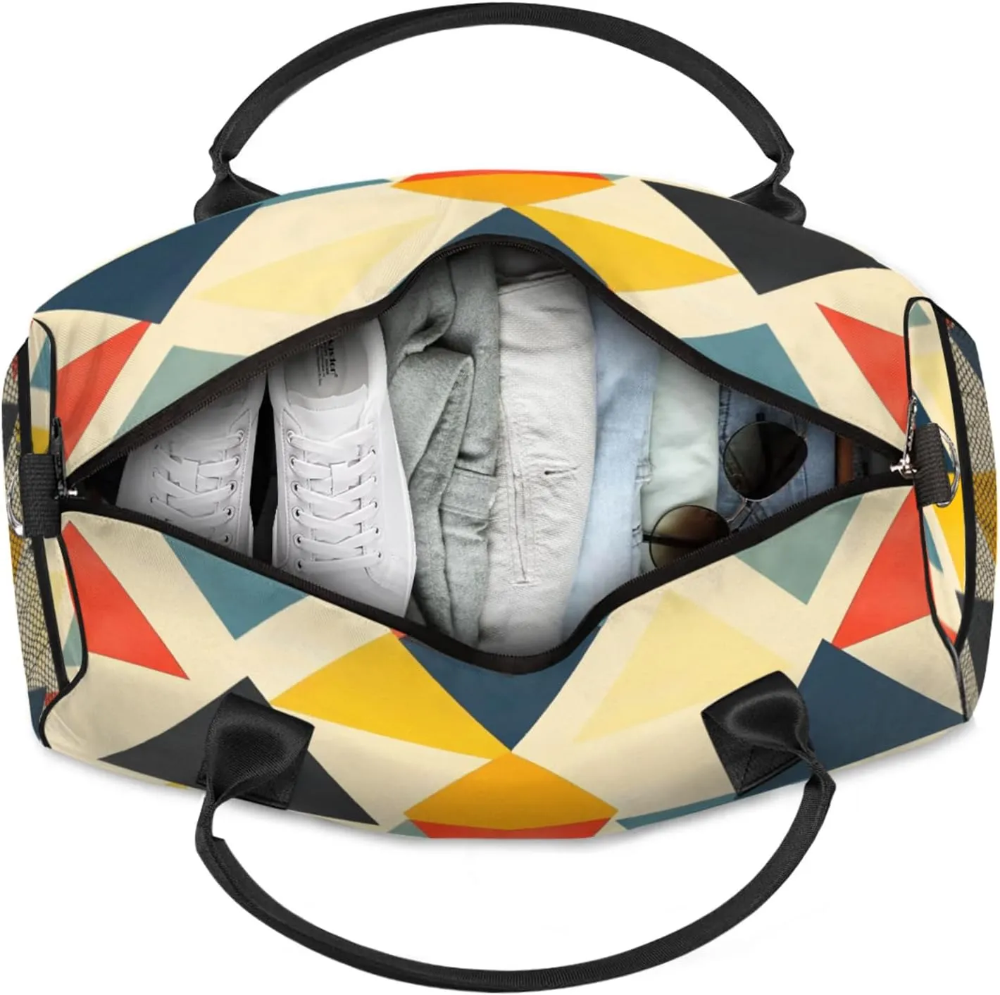 Personalized Vintage Rhombus Travel Duffel Bag with Name, Custom Gym Sport Bag Retro Geometric Carry On Weekend Overnight Duffel Bag for Men Women