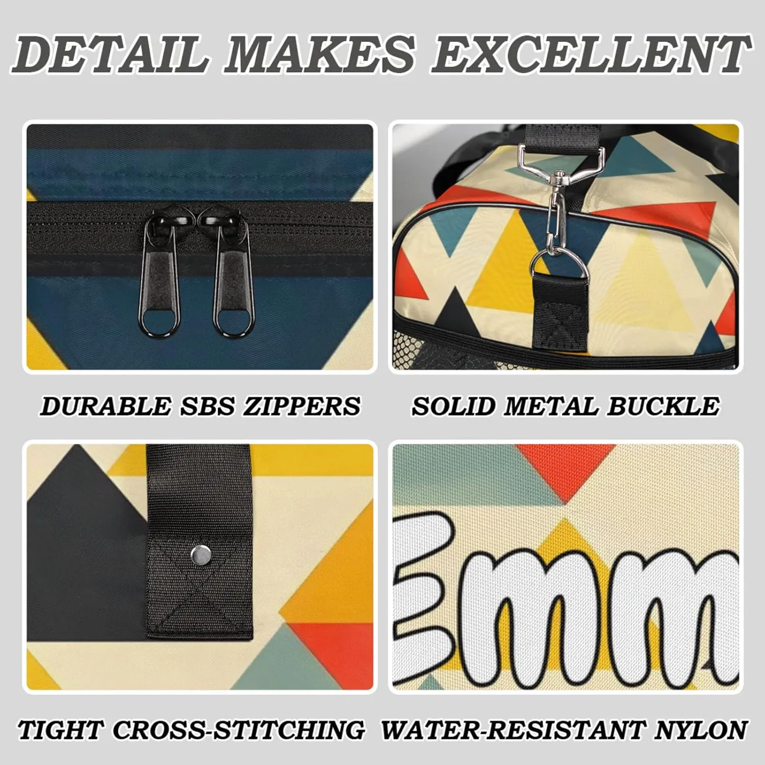 Personalized Vintage Rhombus Travel Duffel Bag with Name, Custom Gym Sport Bag Retro Geometric Carry On Weekend Overnight Duffel Bag for Men Women
