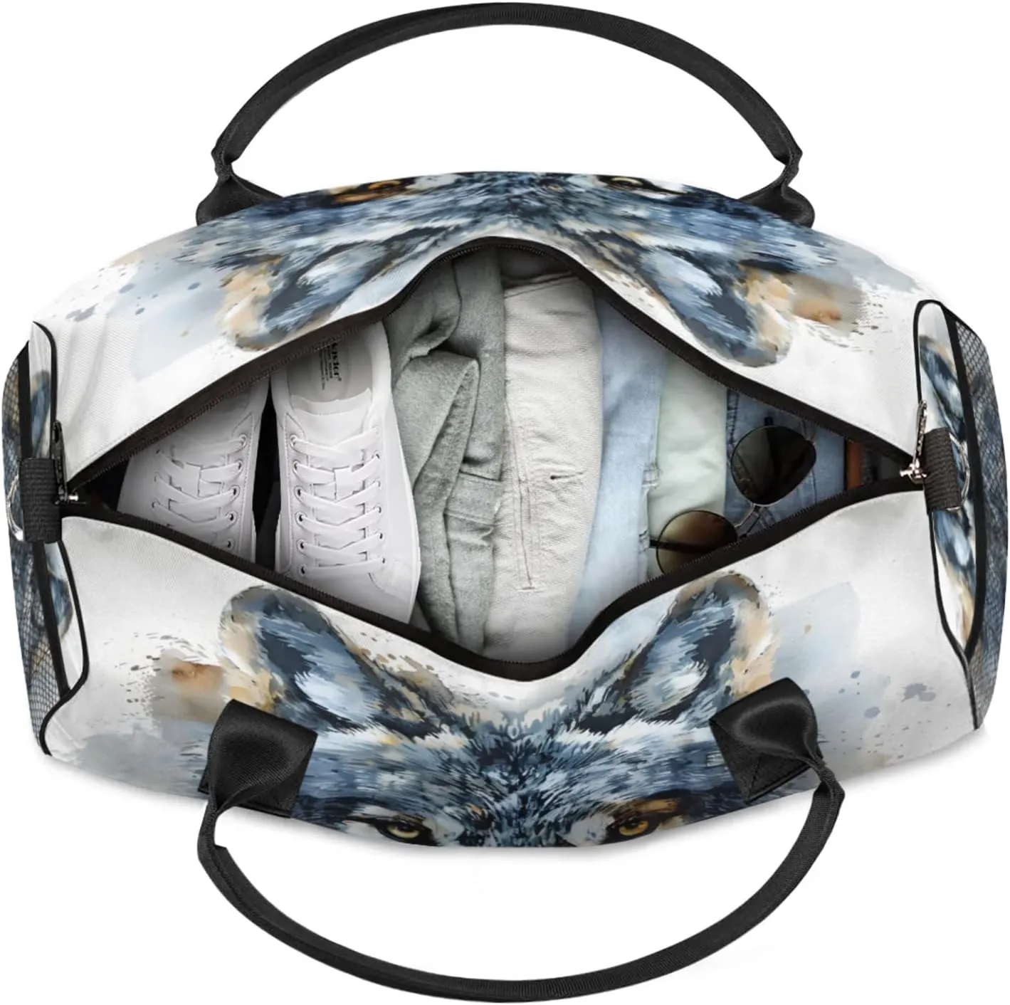 Personalized Vintage Wolf Travel Duffel Bag with Name, Custom Gym Sport Bag Wildlfe Animal Carry On Weekend Overnight Duffel Bag for Men Women
