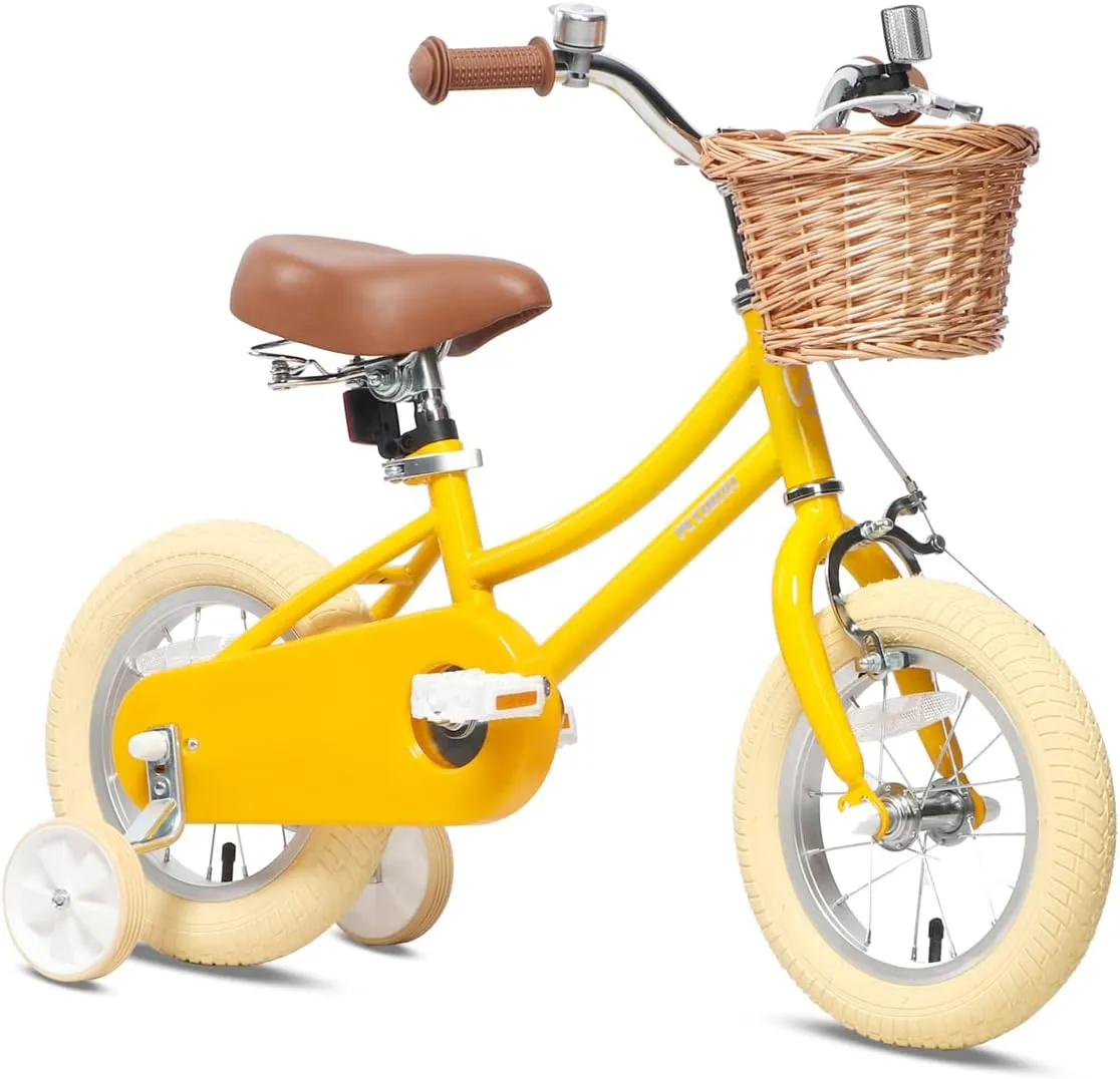 Petimini Girls Bike with Basket for 2-12 Years Old Kids, 12 14 16 18 20 Inch Bicycle with Bell Training Wheels, Multiple Colors