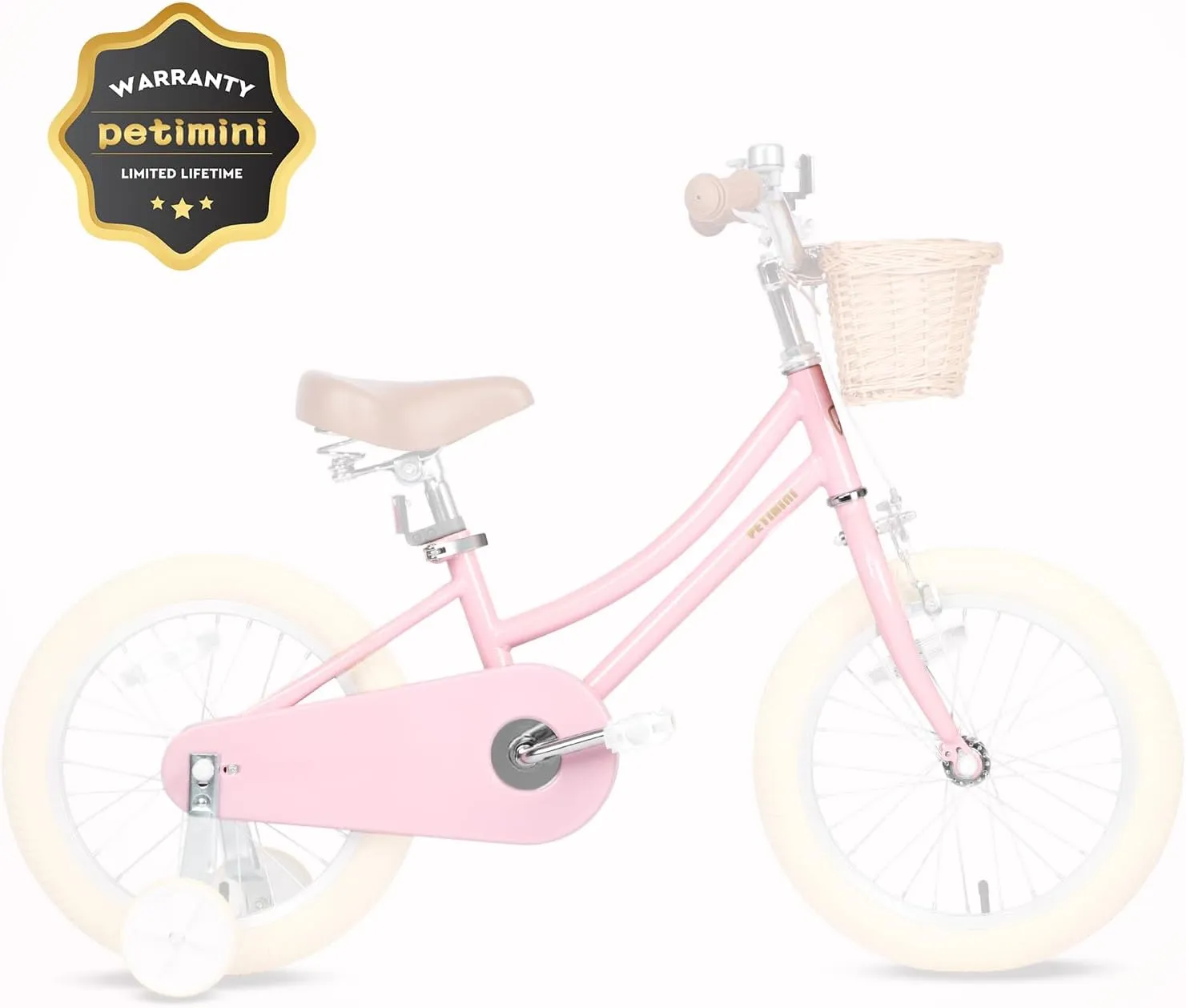 Petimini Girls Bike with Basket for 2-12 Years Old Kids, 12 14 16 18 20 Inch Bicycle with Bell Training Wheels, Multiple Colors