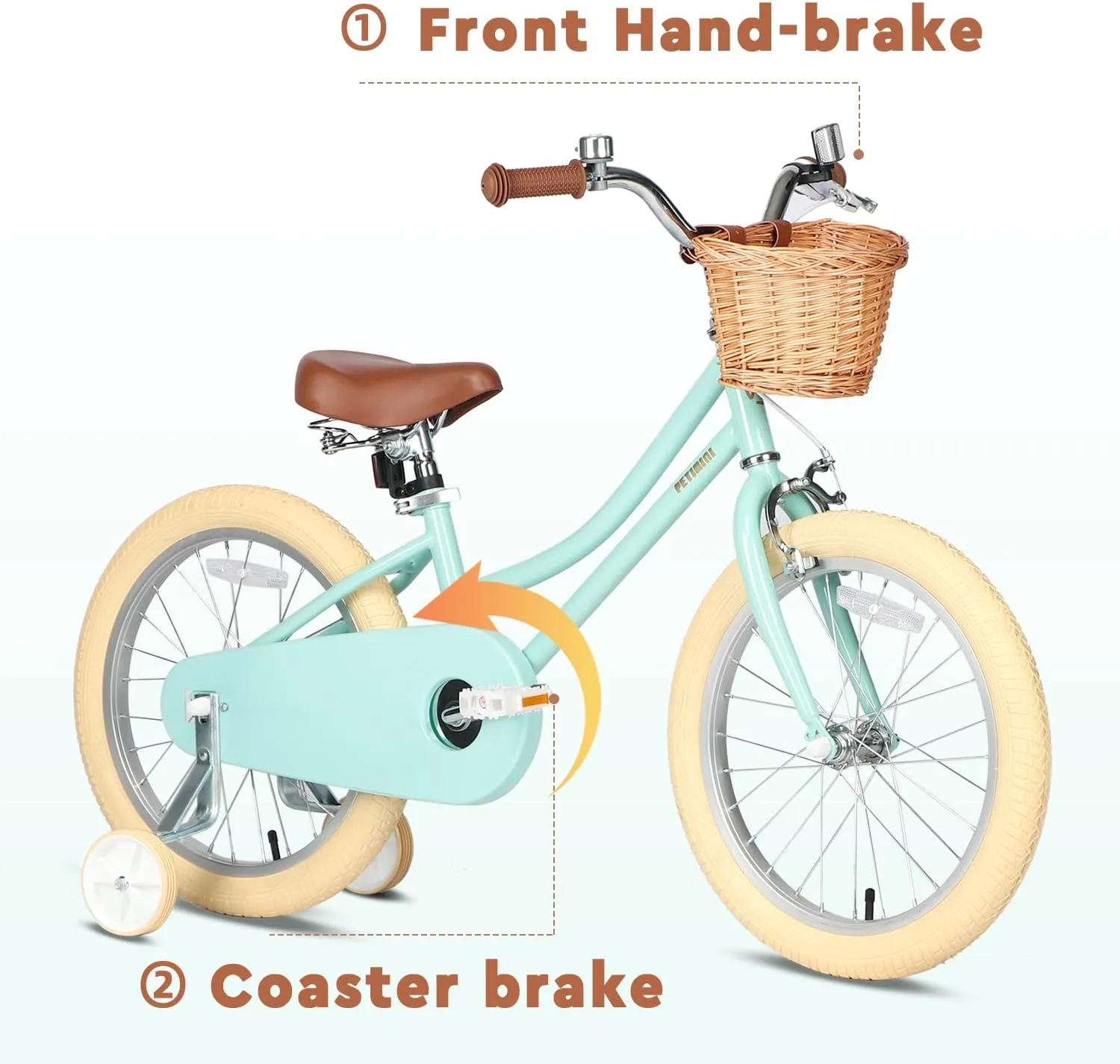 Petimini Girls Bike with Basket for 2-12 Years Old Kids, 12 14 16 18 20 Inch Bicycle with Bell Training Wheels, Multiple Colors