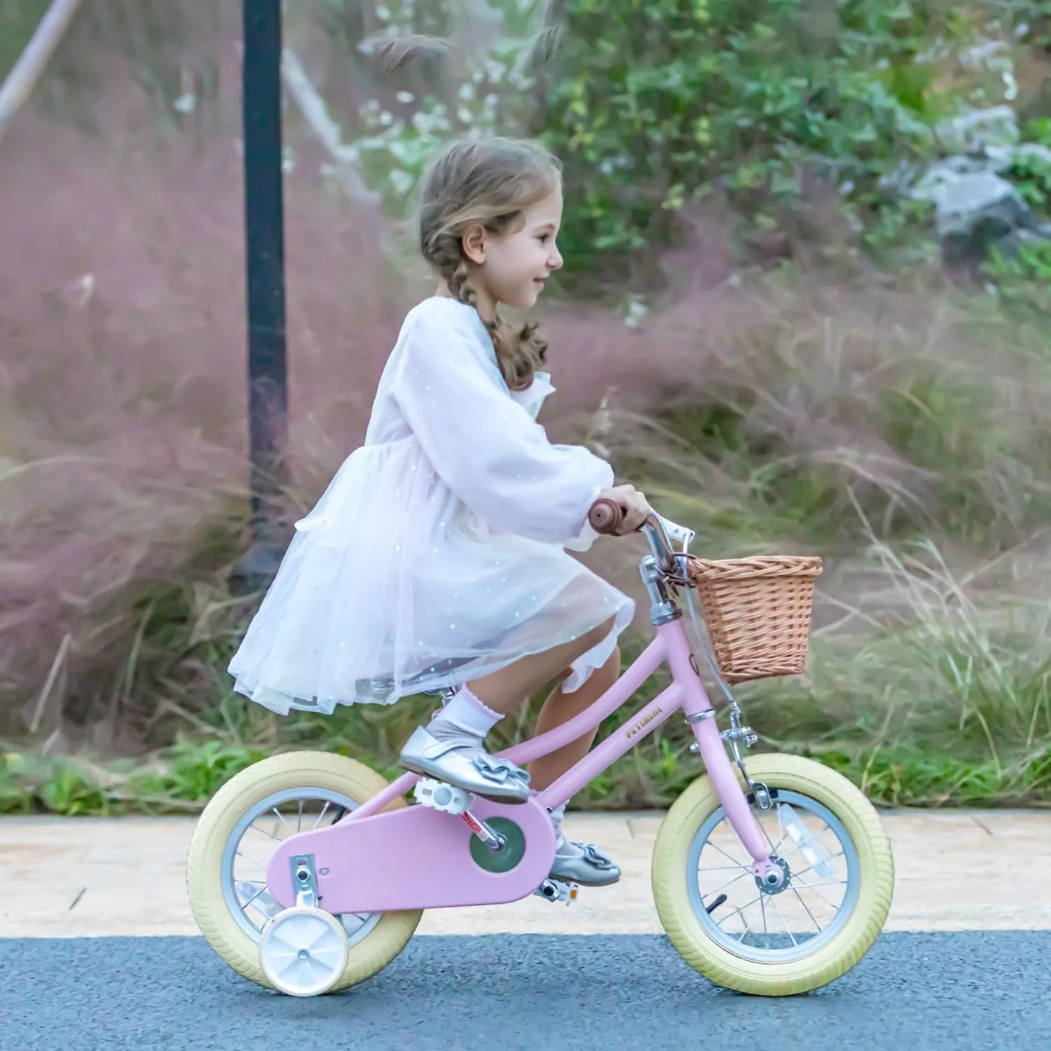 Petimini Girls Bike with Basket for 2-12 Years Old Kids, 12 14 16 18 20 Inch Bicycle with Bell Training Wheels, Multiple Colors