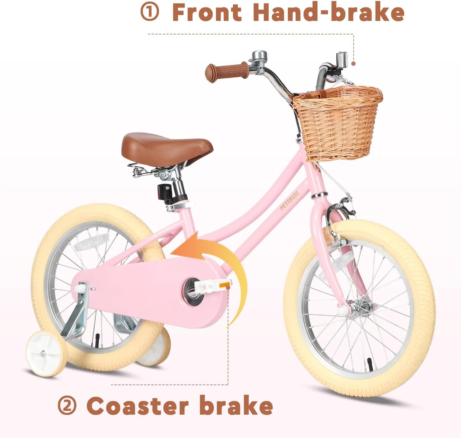 Petimini Girls Bike with Basket for 2-12 Years Old Kids, 12 14 16 18 20 Inch Bicycle with Bell Training Wheels, Multiple Colors