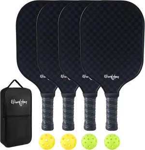 Pickleball Paddles Set of 4 Pickleballs and Bag |Racket Meets USAPA Standards |Fibreglass Surface |13MM Polypropylene Honeycomb core |Lightweight Rackets for Men, Women and Kids(Black