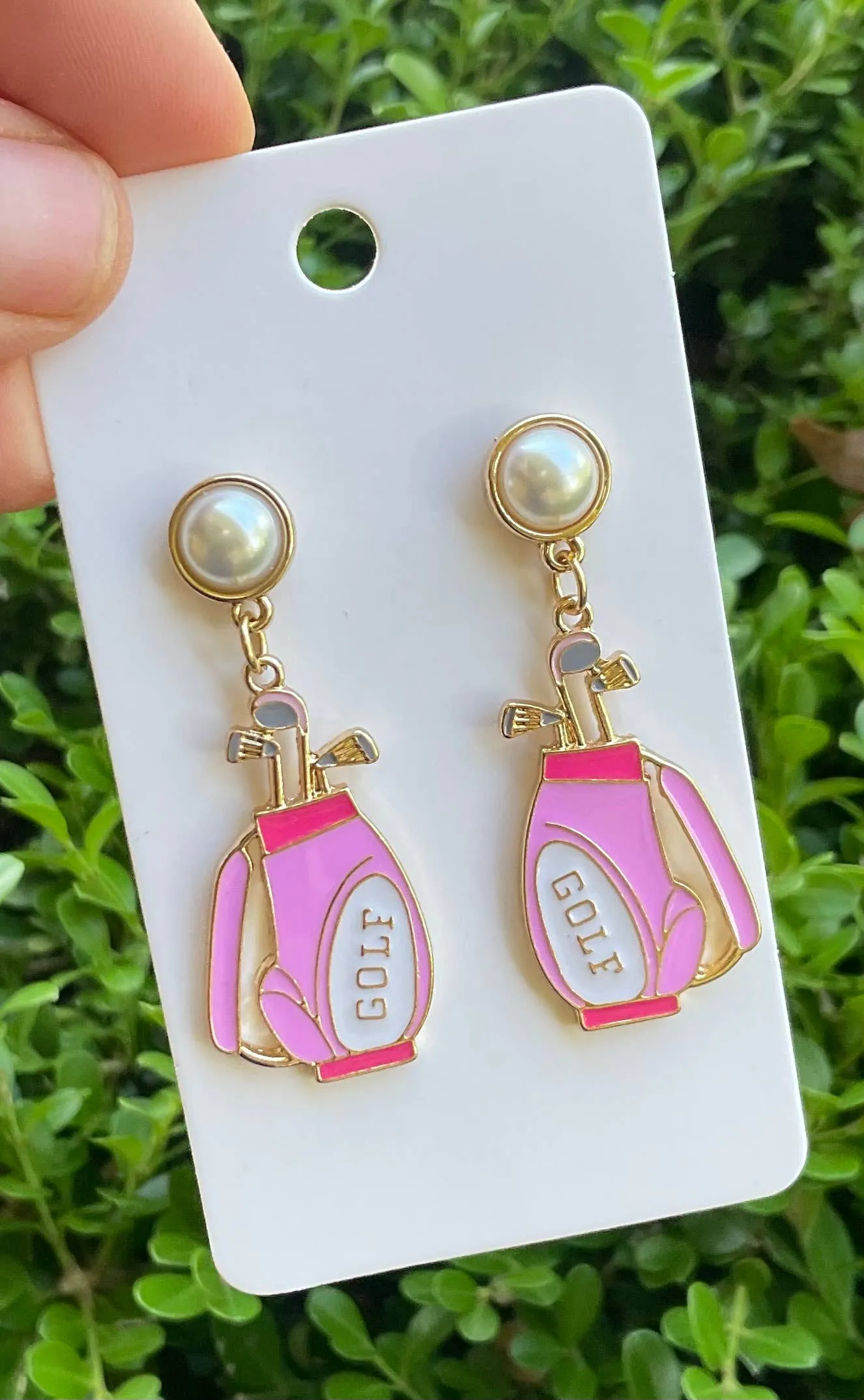 Pink country club golf earrings 