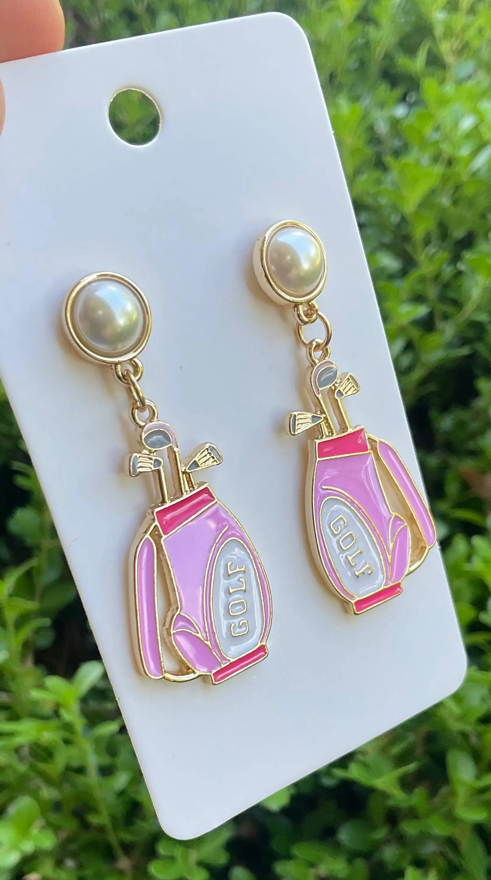 Pink country club golf earrings 