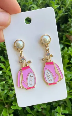 Pink country club golf earrings 