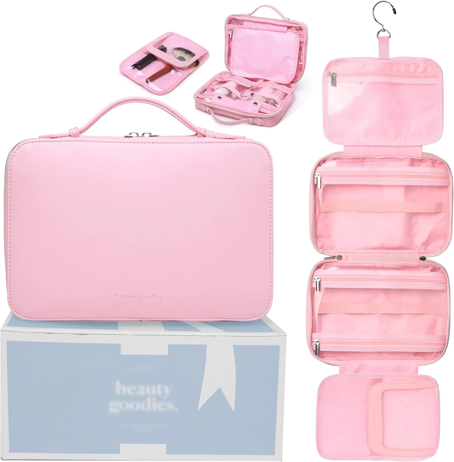 Pink Hanging Toiletry Bag for Women, Large Hanging Toiletry Bags for Traveling Women, Hanging Travel Toiletry Bag Women's Makeup Organizer for Cosmetics, Cute Large Toiletry Bags for Women Bathroom