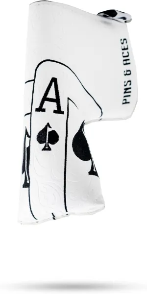 Pins & Aces Royal Flush Blade Putter Head Cover - Premium, Hand-Made Leather Headcover - Ace of Spades - Magnetic Closure, Tour Quality Golf Club Cover - Style and Customize Your Golf Bag (Blade)