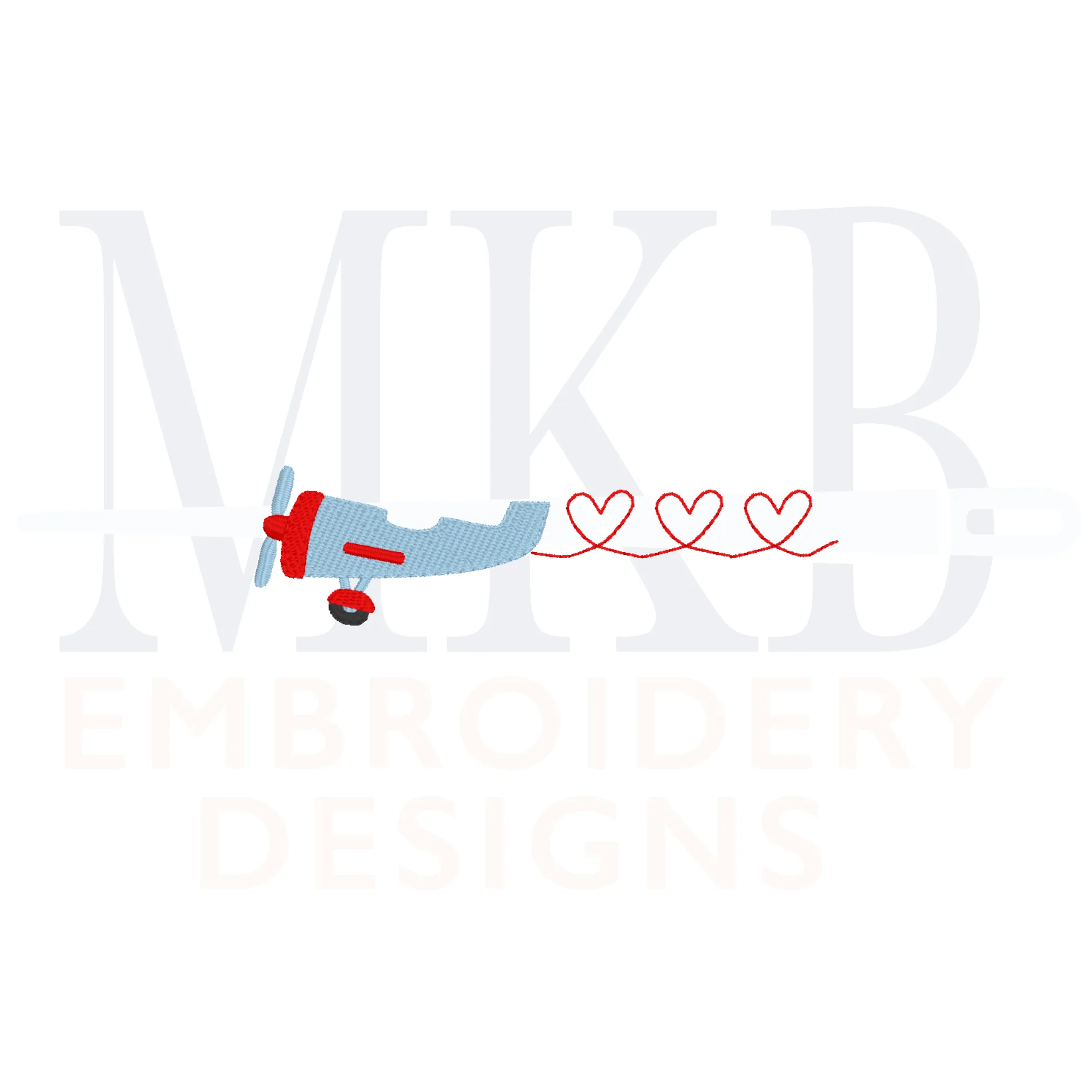 Plane with Heart Banner, Valentine's Day Airplane,  Mini Fill Stitch and Bean Stitch Machine Embroidery Design File