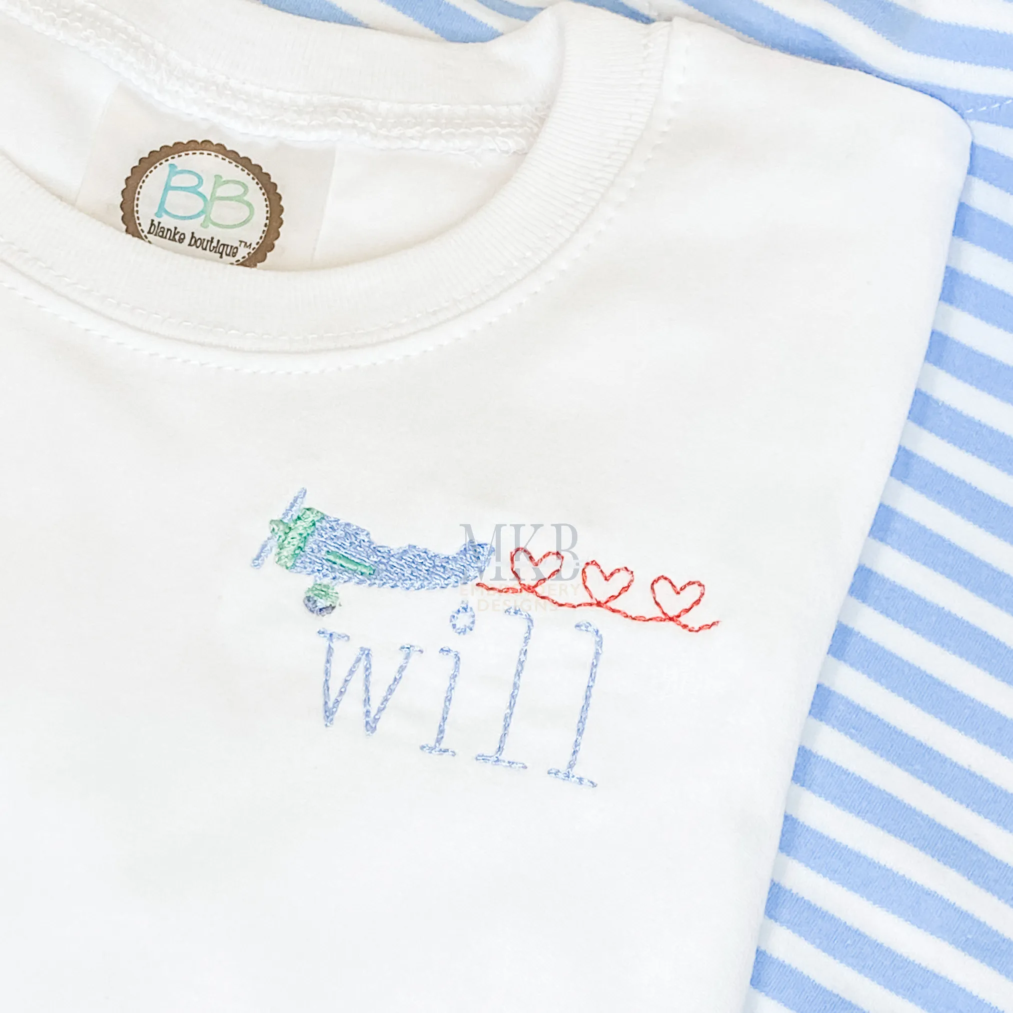 Plane with Heart Banner, Valentine's Day Airplane,  Mini Fill Stitch and Bean Stitch Machine Embroidery Design File