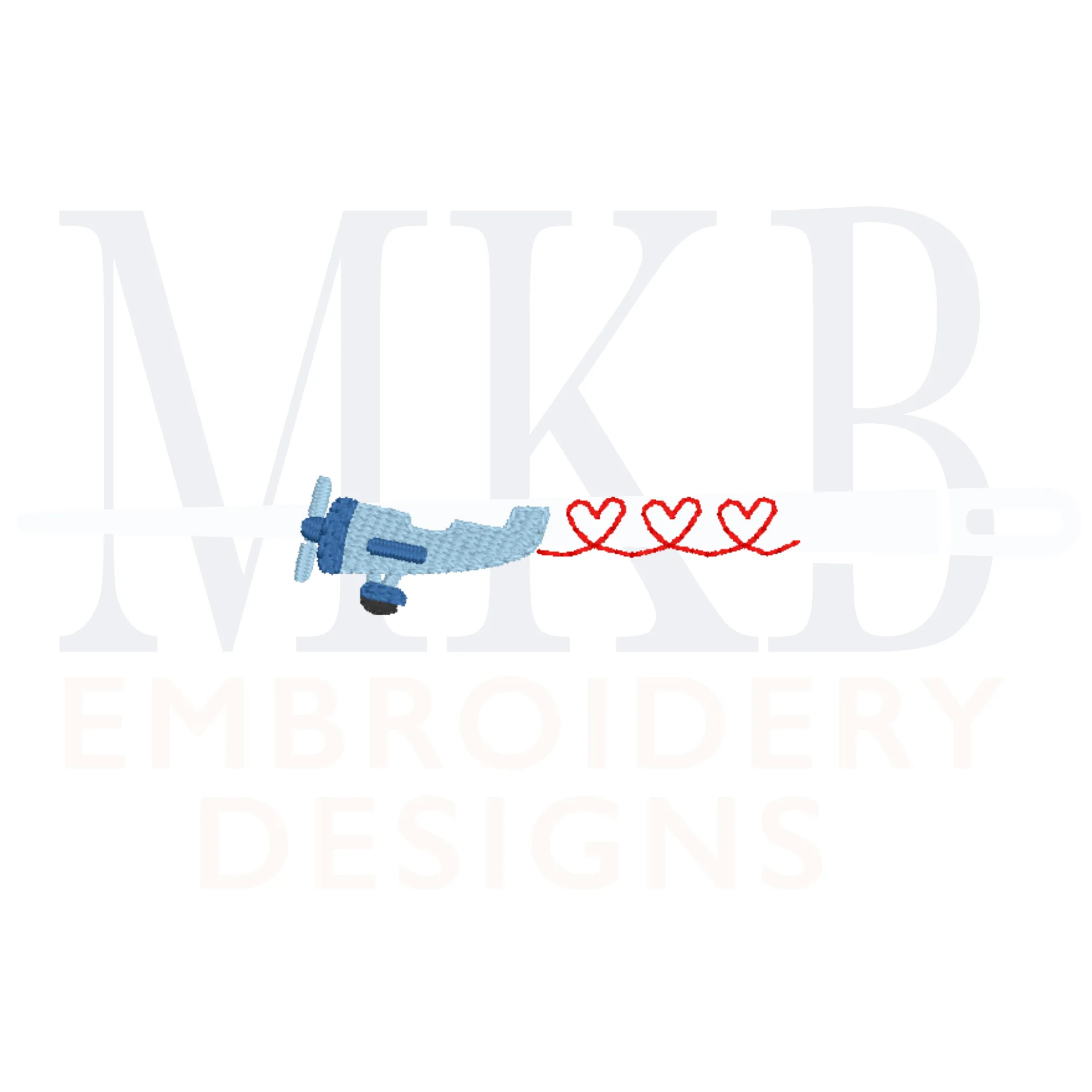 Plane with Heart Banner, Valentine's Day Airplane,  Mini Fill Stitch and Bean Stitch Machine Embroidery Design File
