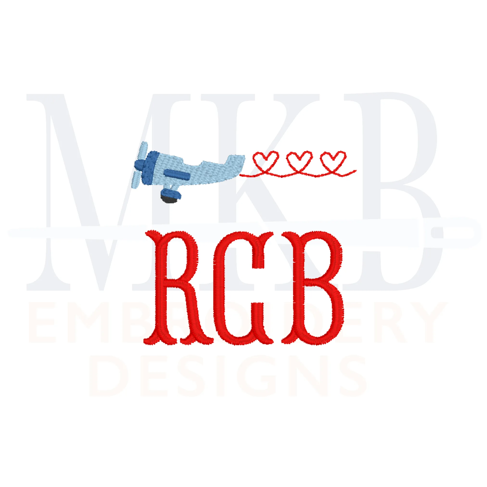 Plane with Heart Banner, Valentine's Day Airplane,  Mini Fill Stitch and Bean Stitch Machine Embroidery Design File