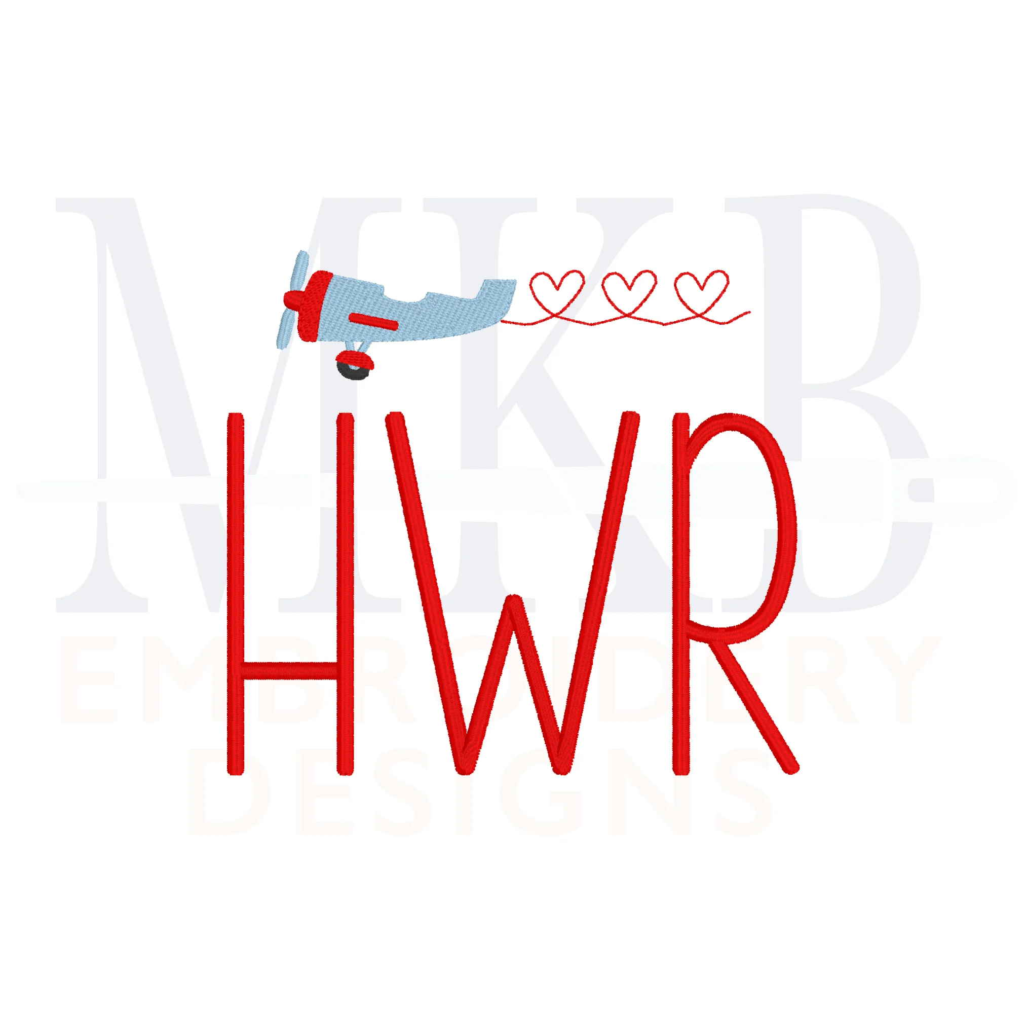 Plane with Heart Banner, Valentine's Day Airplane,  Mini Fill Stitch and Bean Stitch Machine Embroidery Design File