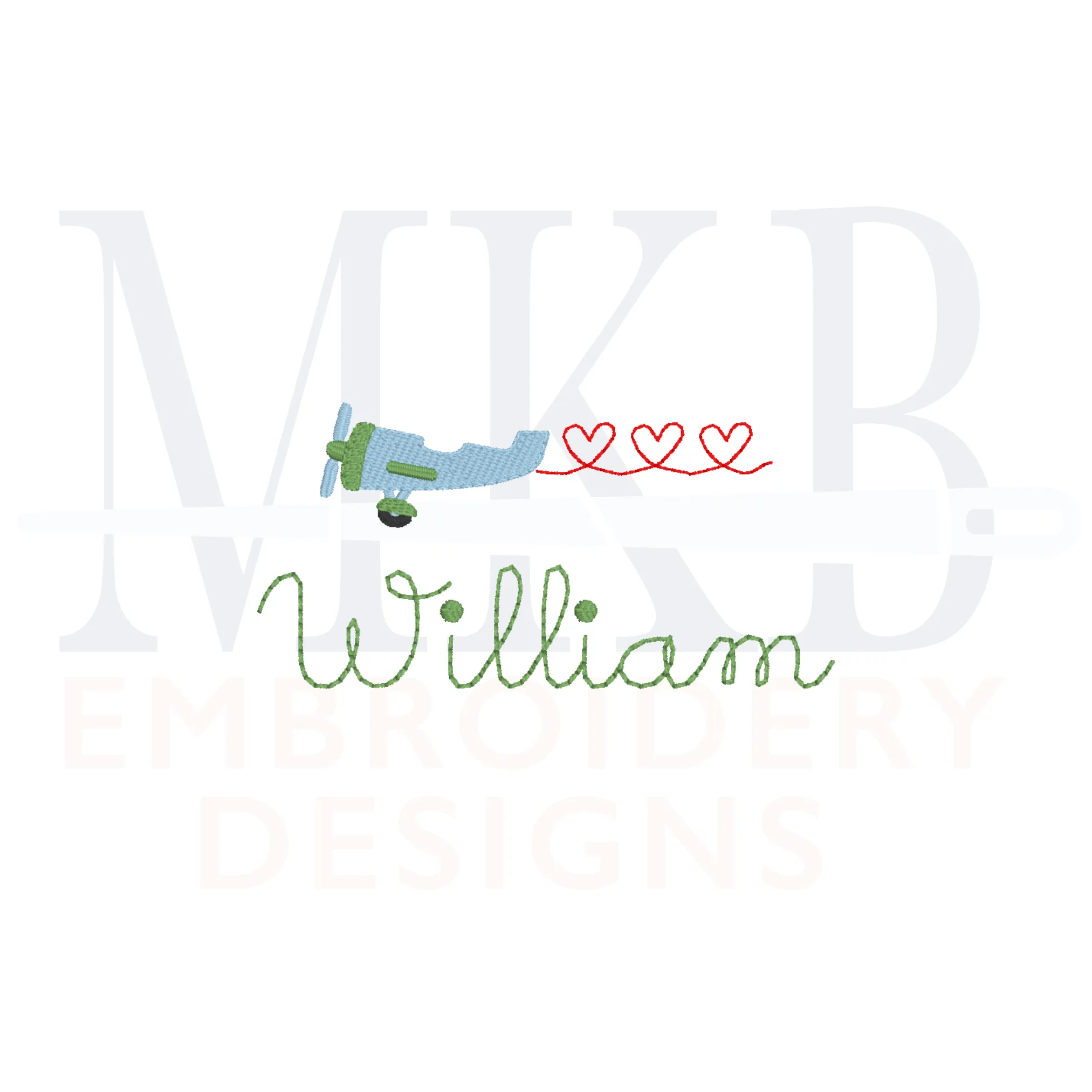 Plane with Heart Banner, Valentine's Day Airplane,  Mini Fill Stitch and Bean Stitch Machine Embroidery Design File