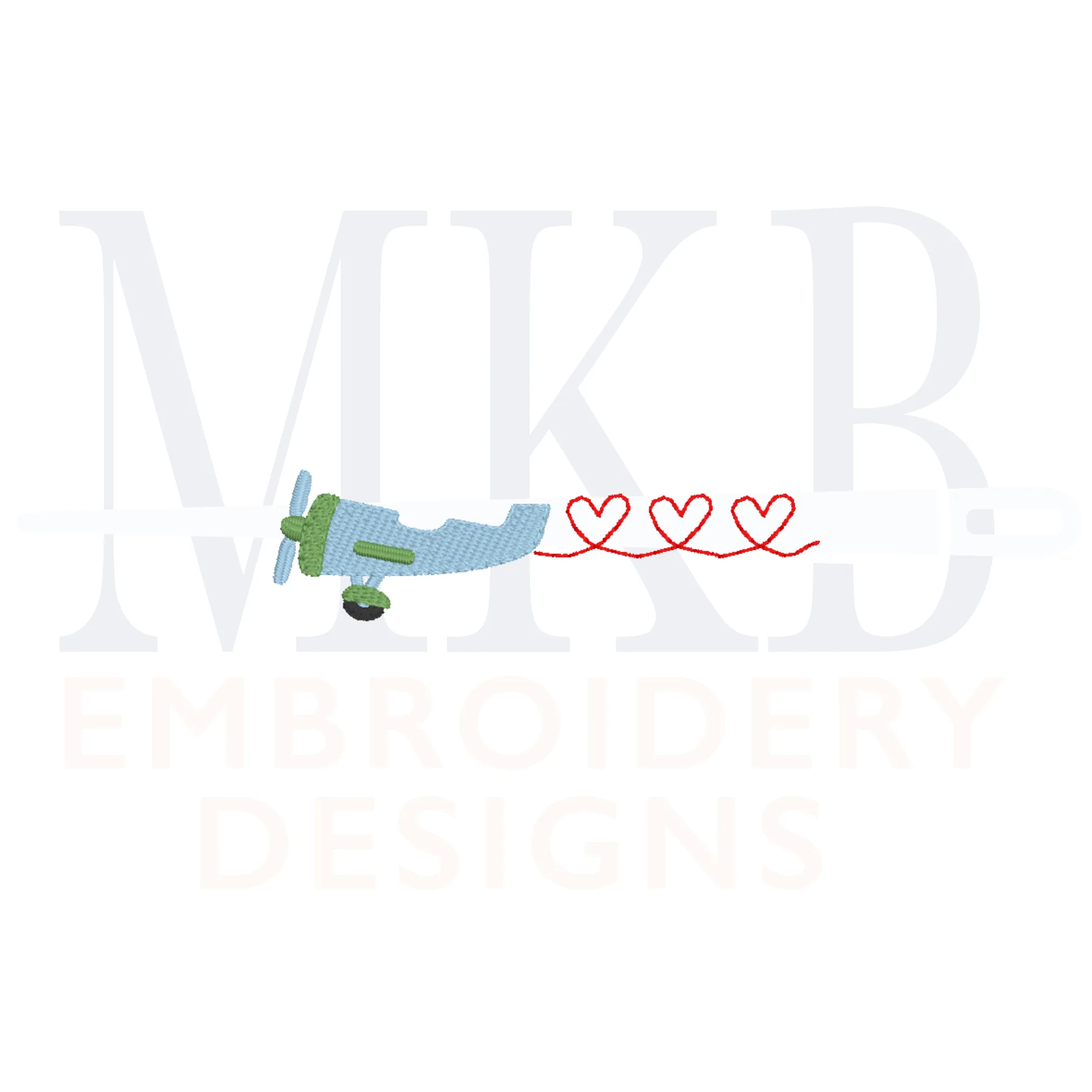 Plane with Heart Banner, Valentine's Day Airplane,  Mini Fill Stitch and Bean Stitch Machine Embroidery Design File