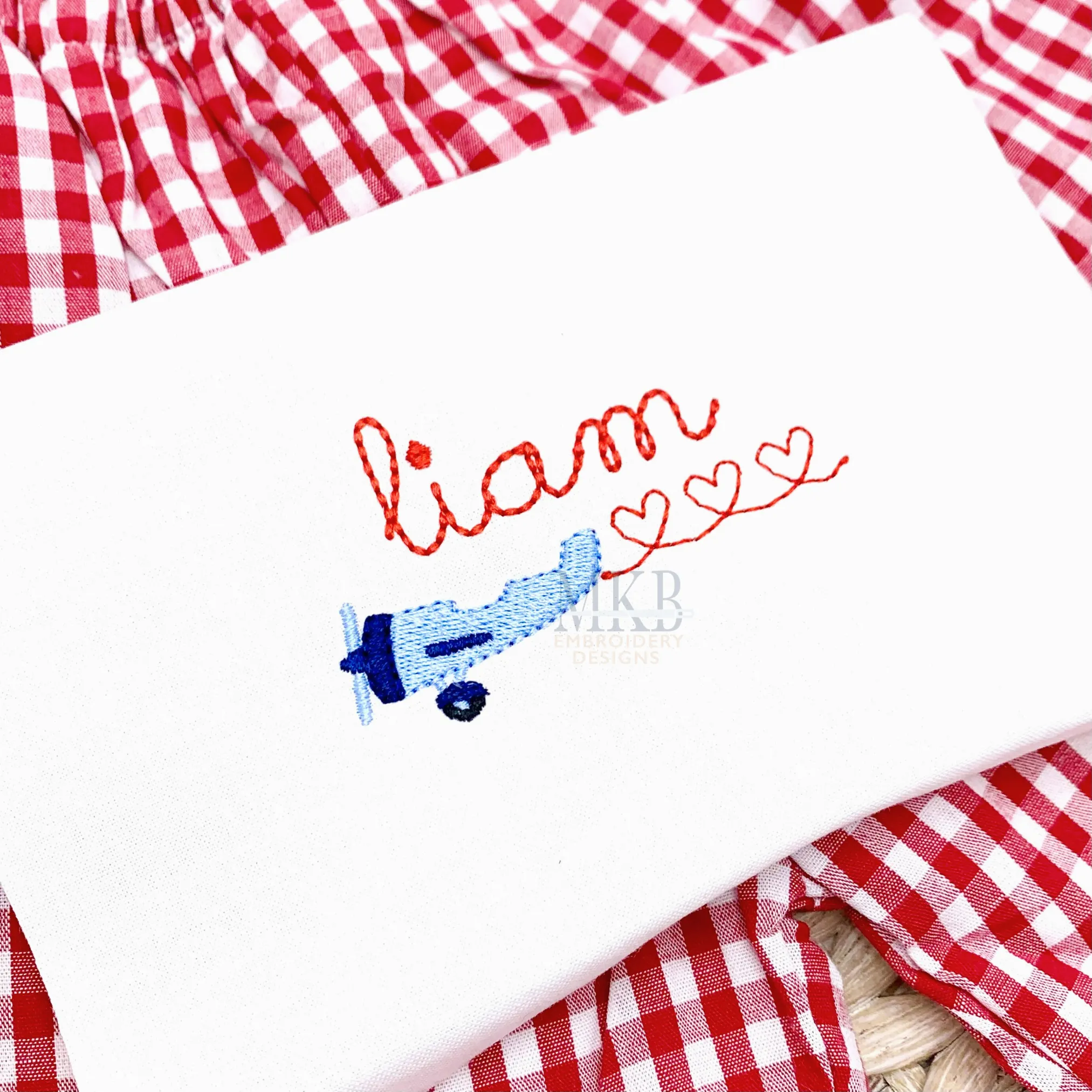 Plane with Heart Banner, Valentine's Day Airplane,  Mini Fill Stitch and Bean Stitch Machine Embroidery Design File