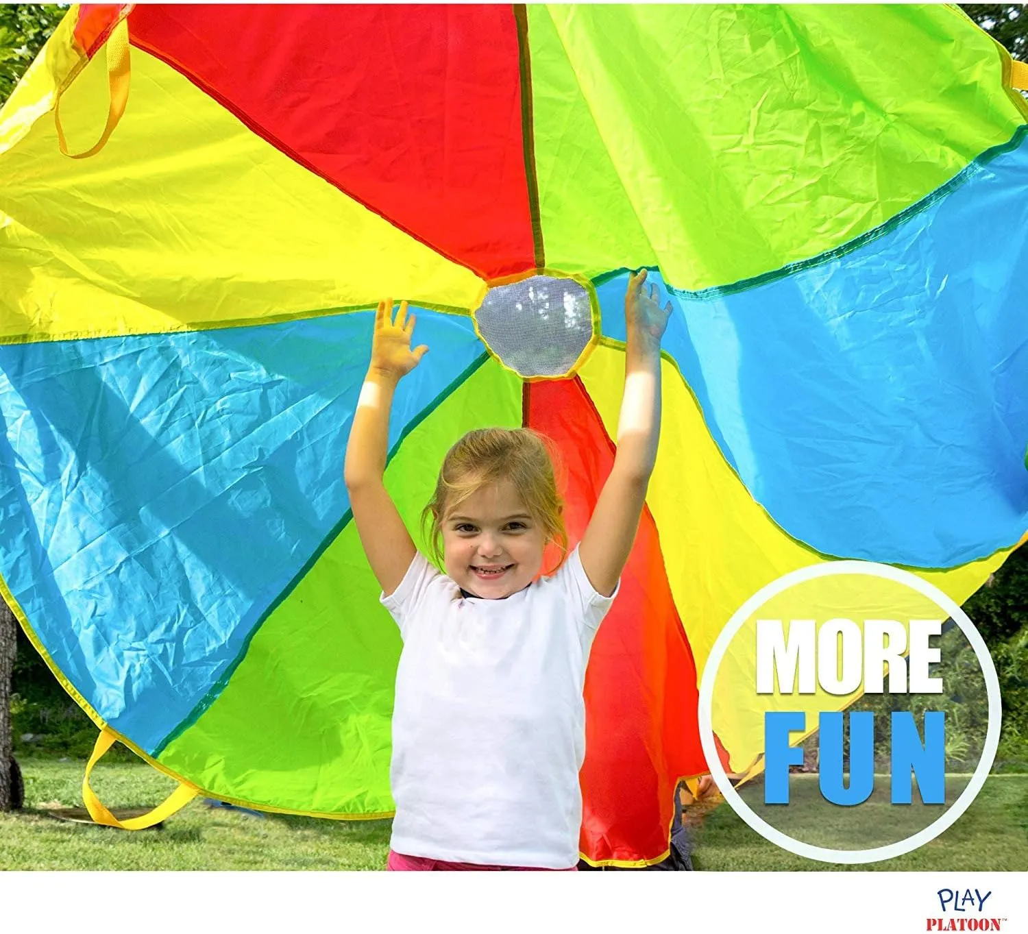 Play Platoon Rainbow Parachute Toy for Kids, 6 ft Play Parachute Game with 8 Handles, PE Equipment for Elementary School Gym Class, Backyard/Indoor Equipment