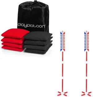 Play Platoon Set of 8 Red/Black All Weather Cornhole Bags & Vertical Scoreboard