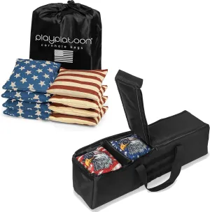 Play Platoon Set of 8 US Vintage Flag All Weather Cornhole Bags & Duffel Carrying Bag