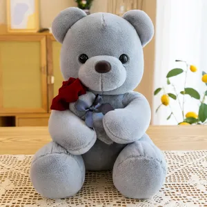 Plush Teddy Bear with Rose Stuffed Animals Toys Dolls Valentine's Day Gifts for Girls Girlfriend Lover 9 Inches (Gray)