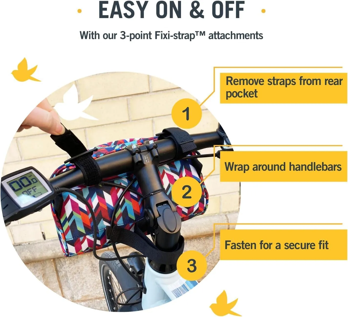 Po Campo Domino Handlebar Bag - Large, Waterproof Bicycle Storage Baskets for Front Mount - Lightweight Bike Bags That Convert To Crossbody (Waves)