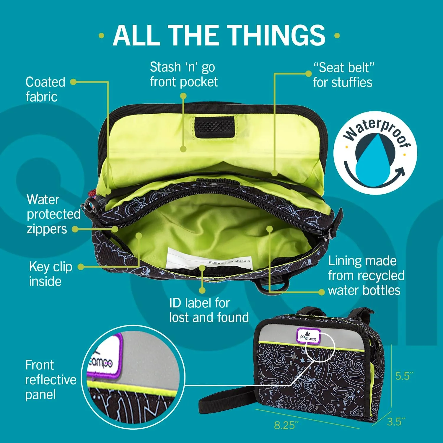 Po Campo Kids Bicycle Bag - Speedy Front Frame Bike Handlebar Bag Fabric Bike Basket Waterproof Front Mount Bike Bag for Boys Girls Bike or Scooter Handle Bars Converts to Crossbody Bag