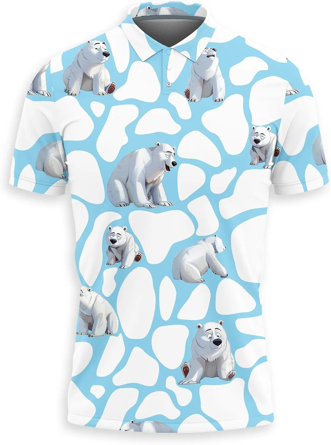 Polar Bear Polo Shirts for Men - Cute Bear Men's Regular Fit Quick Dry Golf Polo Shirt Series 03