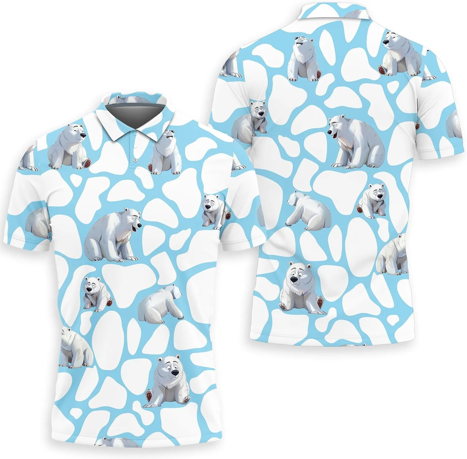 Polar Bear Polo Shirts for Men - Cute Bear Men's Regular Fit Quick Dry Golf Polo Shirt Series 03