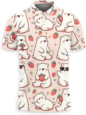Polar Bear Polo Shirts for Men - Cute Bear Short Sleeve Regular Fit Polo Shirts for Men Women Series 43