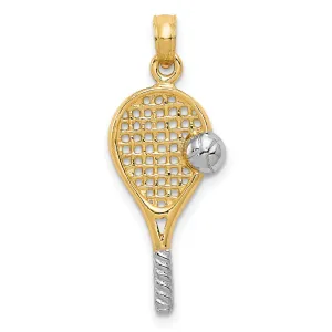 Polished Tennis Racquet And Ball Charm Pendant in Real 14k Multi-Tone Gold