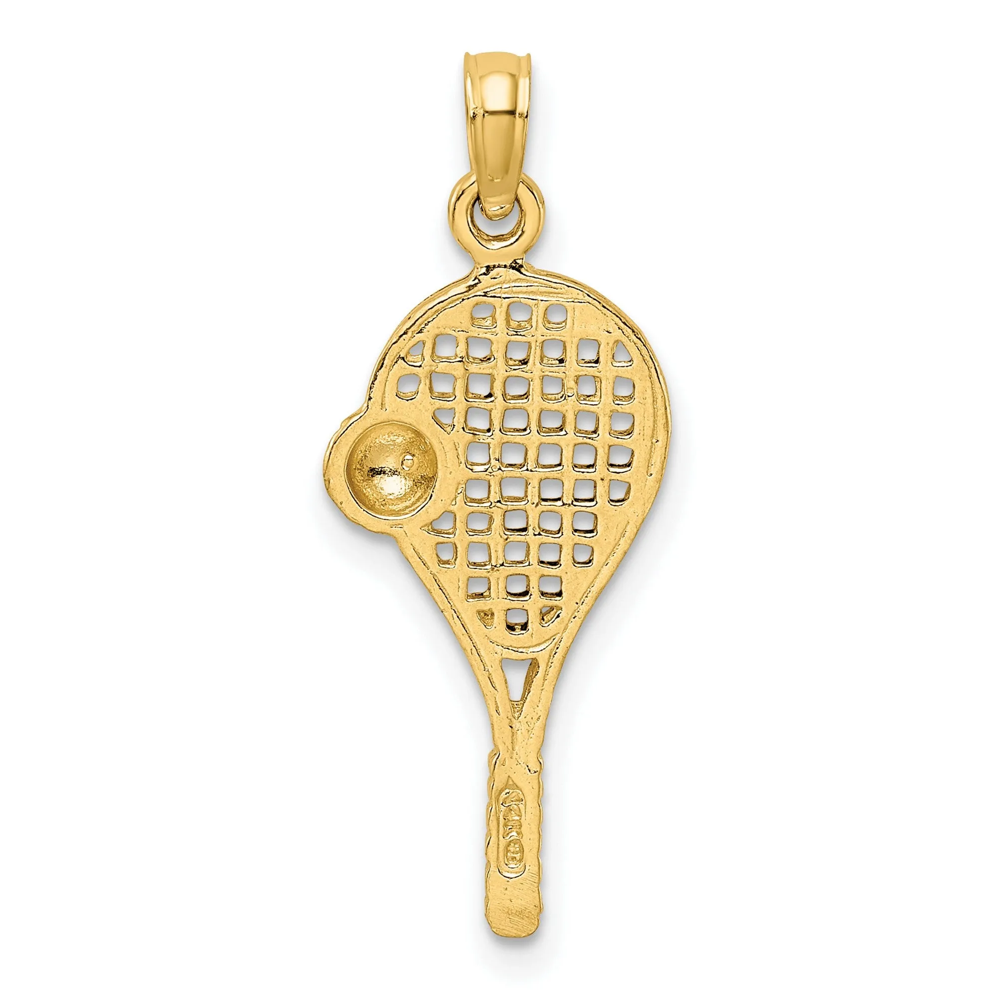 Polished Tennis Racquet And Ball Charm Pendant in Real 14k Multi-Tone Gold