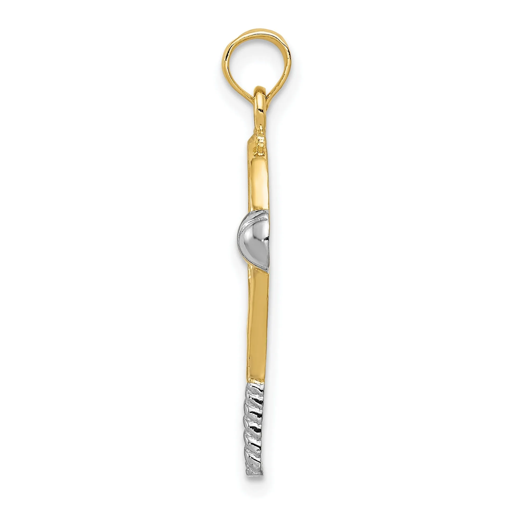 Polished Tennis Racquet And Ball Charm Pendant in Real 14k Multi-Tone Gold