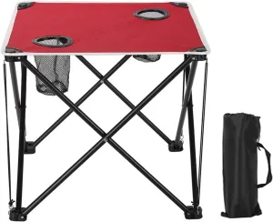 Portable Camping Folding Table with Storage Bag, 600D Oxford Lightweight Folding Picnic Table with 2 Cup Holders, Small Beach Table for Outdoor Indoor Grill Hiking BBQ