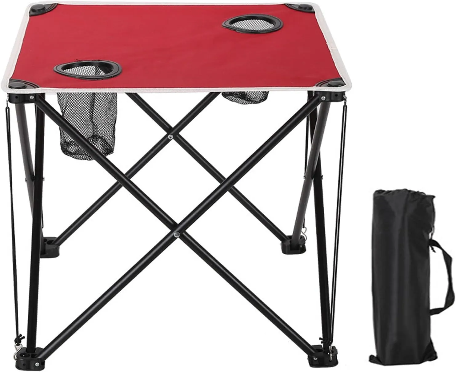 Portable Camping Folding Table with Storage Bag, 600D Oxford Lightweight Folding Picnic Table with 2 Cup Holders, Small Beach Table for Outdoor Indoor Grill Hiking BBQ