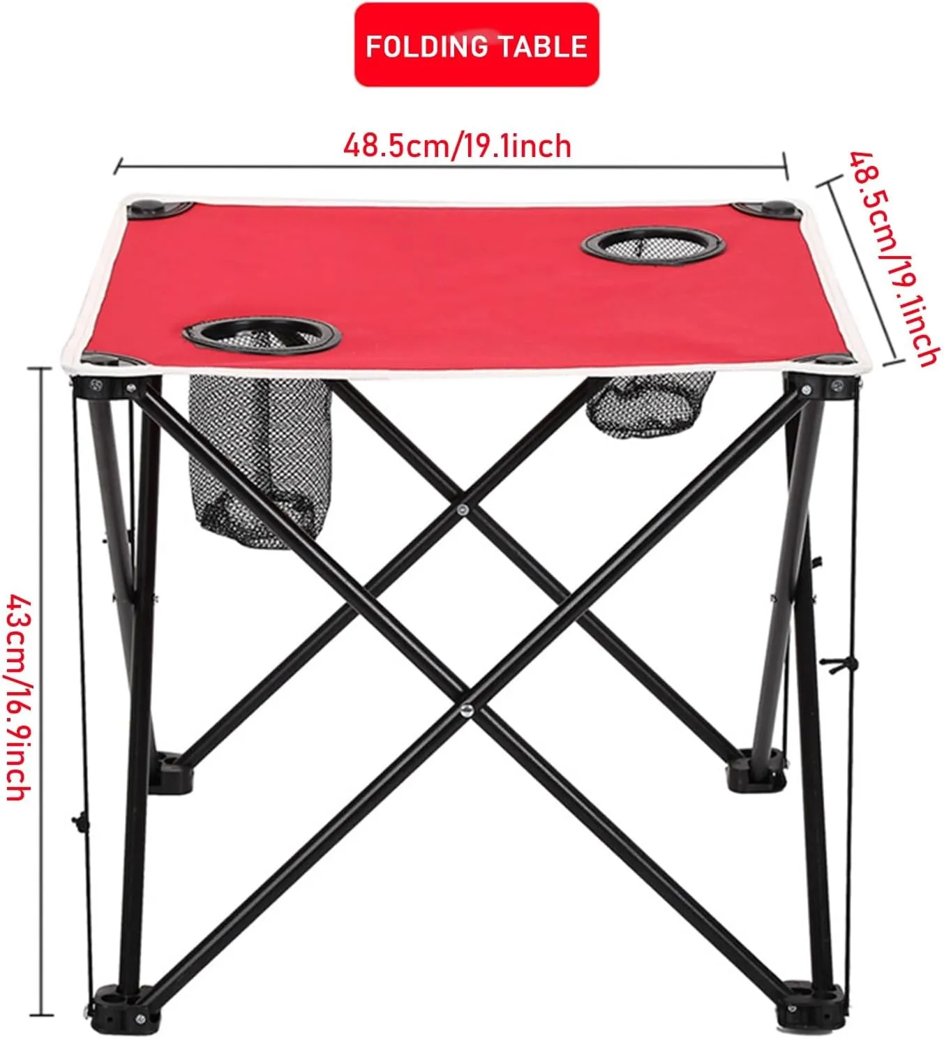 Portable Camping Folding Table with Storage Bag, 600D Oxford Lightweight Folding Picnic Table with 2 Cup Holders, Small Beach Table for Outdoor Indoor Grill Hiking BBQ
