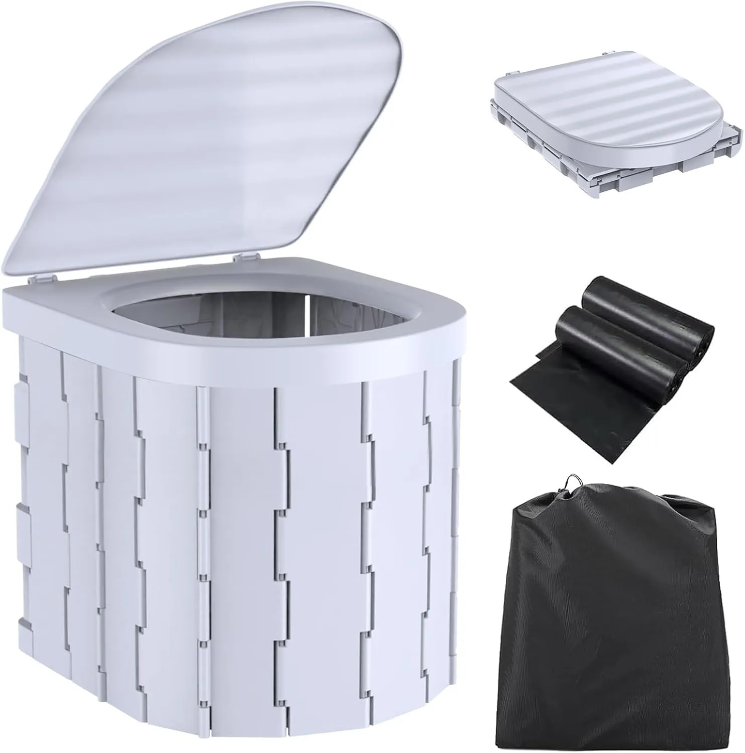 Portable Toilet for Camping,Folding Toilet with Lid,Foldable Car Travel Toilet Portable with Carry Bag for Camping,Car,Travel, Outdoor,Hiking,Backpack,Trips,Tent,Boat,Beach,Traffic Jam,Home (White)